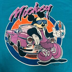Vintage Mickey Mouse T-Shirt Graphic Disney Cartoon Classic Car 90's Sz XL